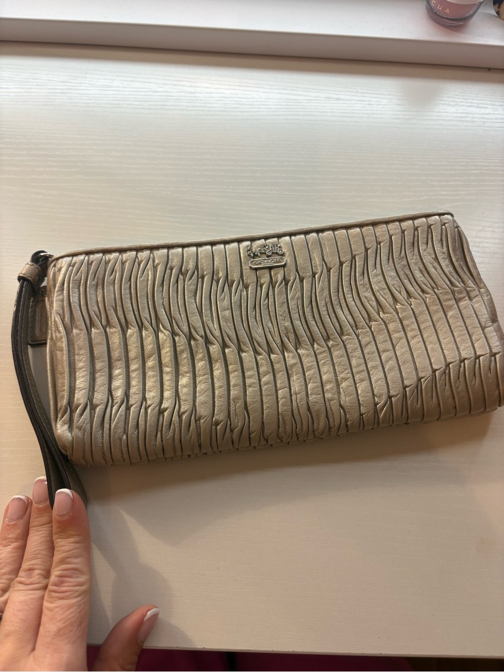 Coach Madison Metallic Pleated Wristlet Clutch - Gold